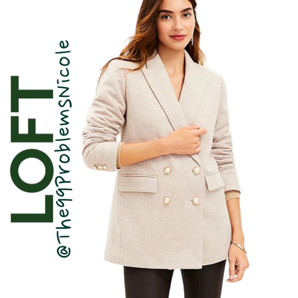 LOFT Brushed Herringbone Double Breasted Blazer